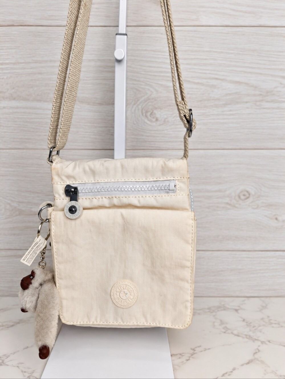 Kipling Eldorado White Nylon Crossbody Bag Monkey Charm NWT